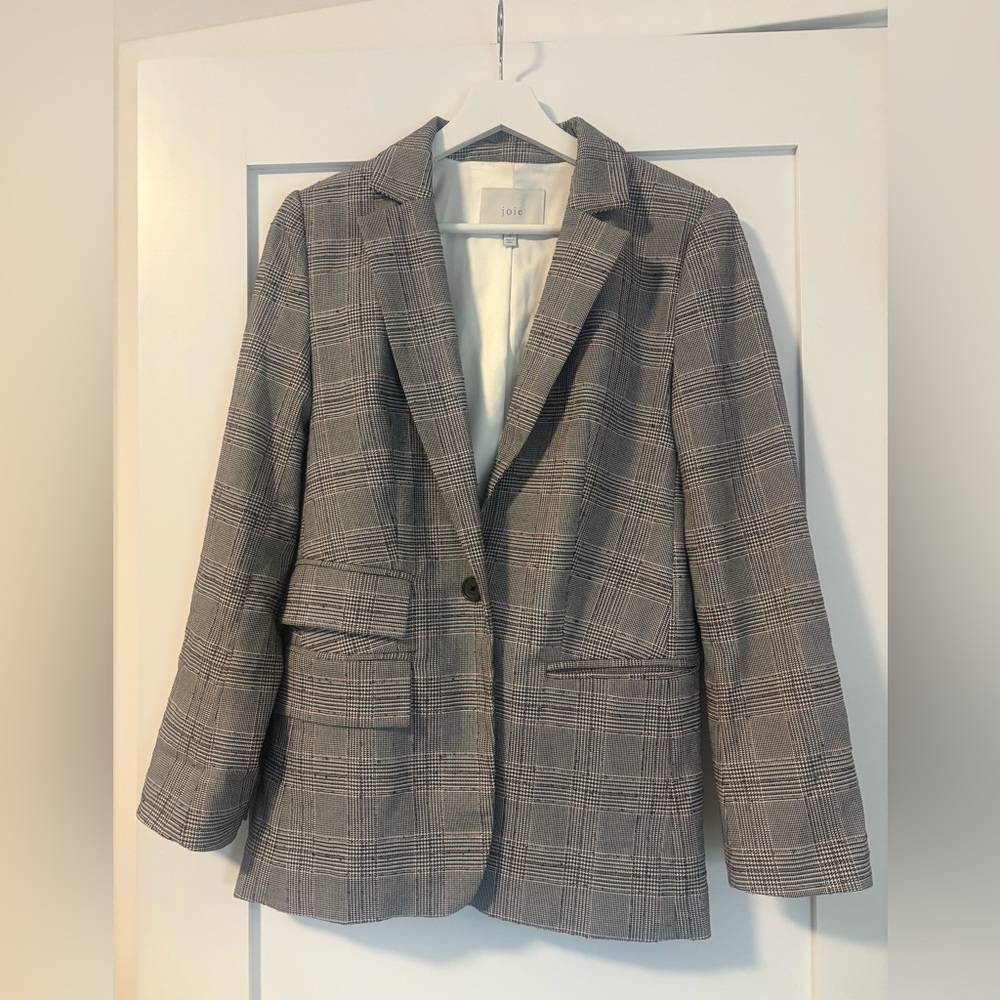 Aalyah Blazer Joie Plaid Gray Notch-Lapel Size 6